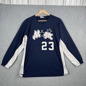 Vintage Dodger Shirt Mens Large Navy V Neck Long Sleeve Magic 23 Made USA 90s